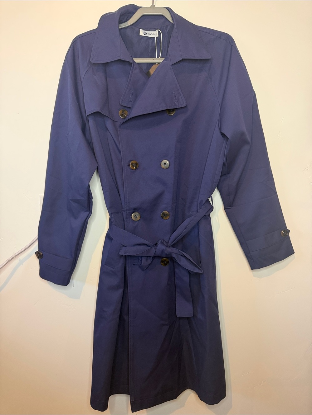 Runcati Classic Navy Double-Breasted Trench Coat with Tie Belt